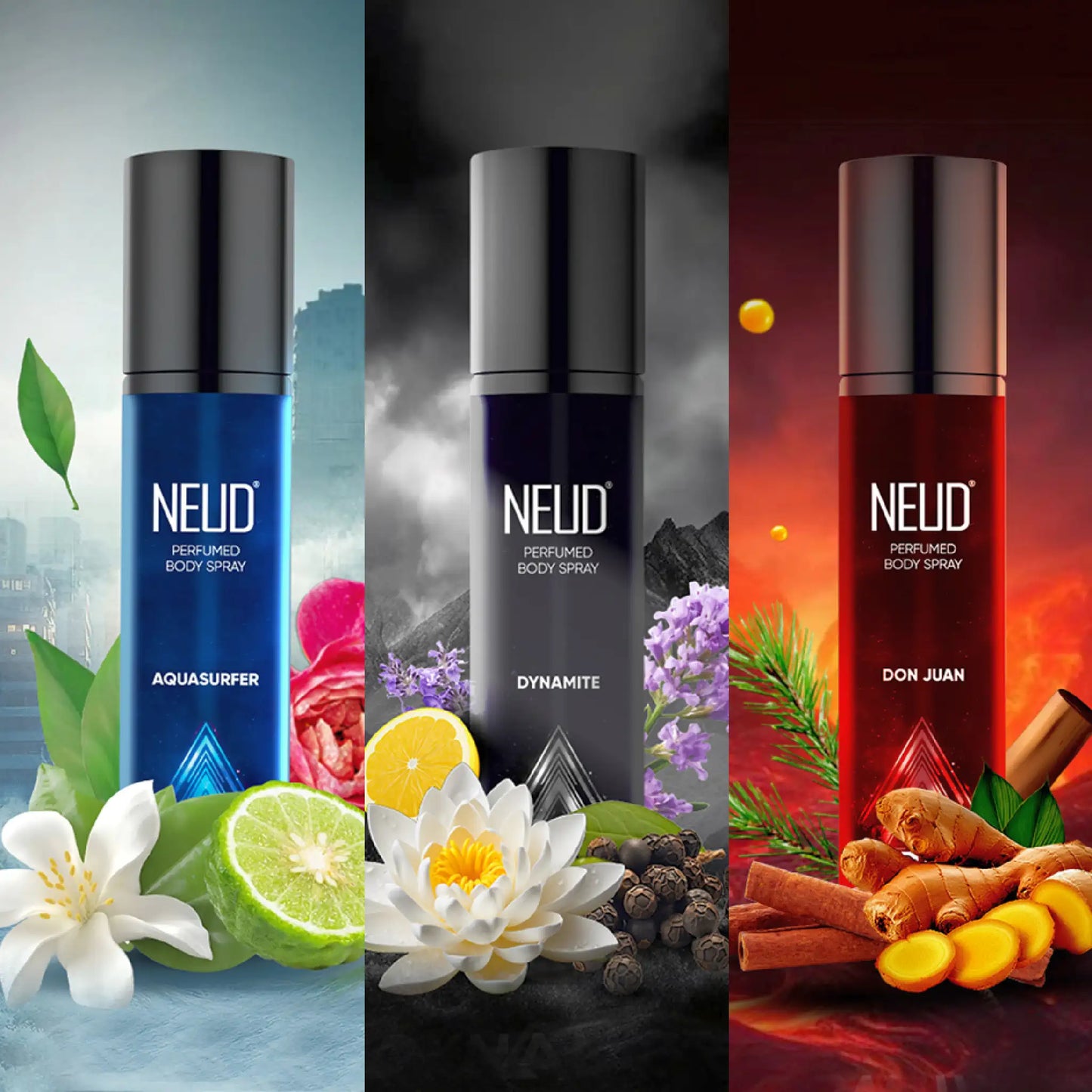 NEUD Perfumed Body Sprays – Three Distinct Scent Profiles, 3x120ml