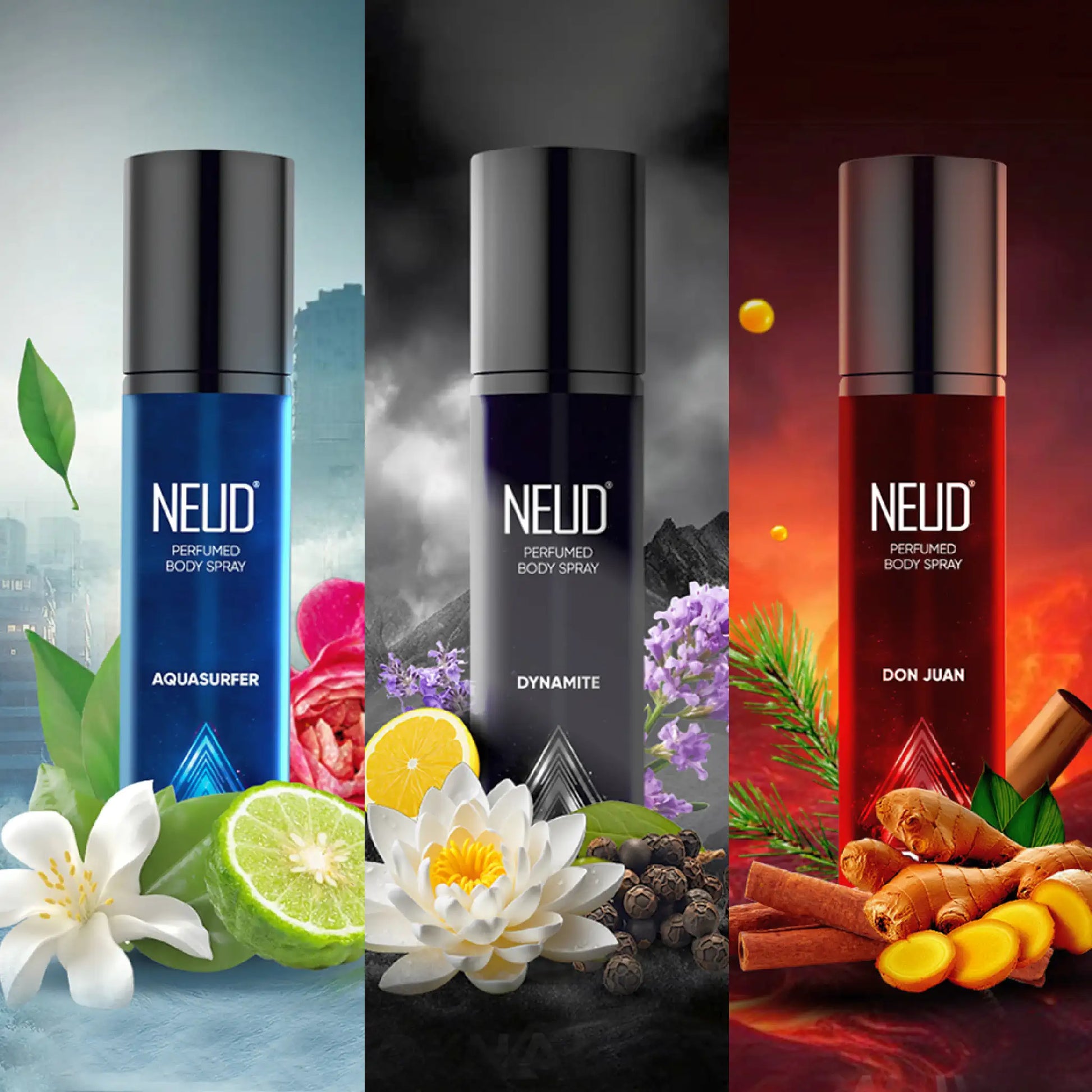 NEUD Perfumed Body Sprays – Three Distinct Scent Profiles, 3x120ml