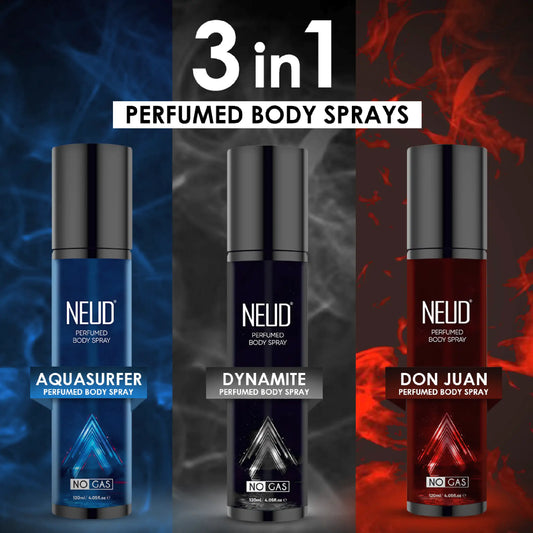 NEUD Perfumed Body Sprays – Aquasurfer, Dynamite and Don Juan, 3x120ml