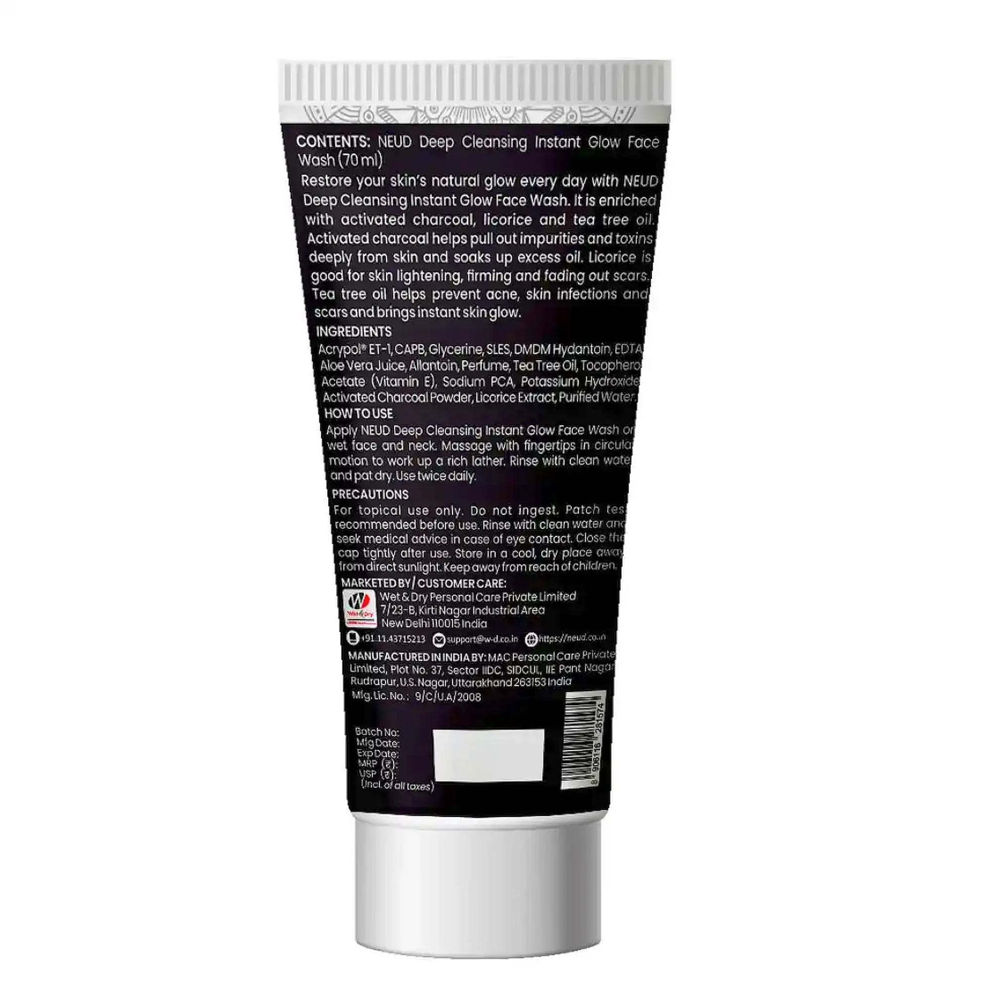 NEUD Deep Cleansing Instant Glow Face Wash 70ml - Shipped Worldwide From India