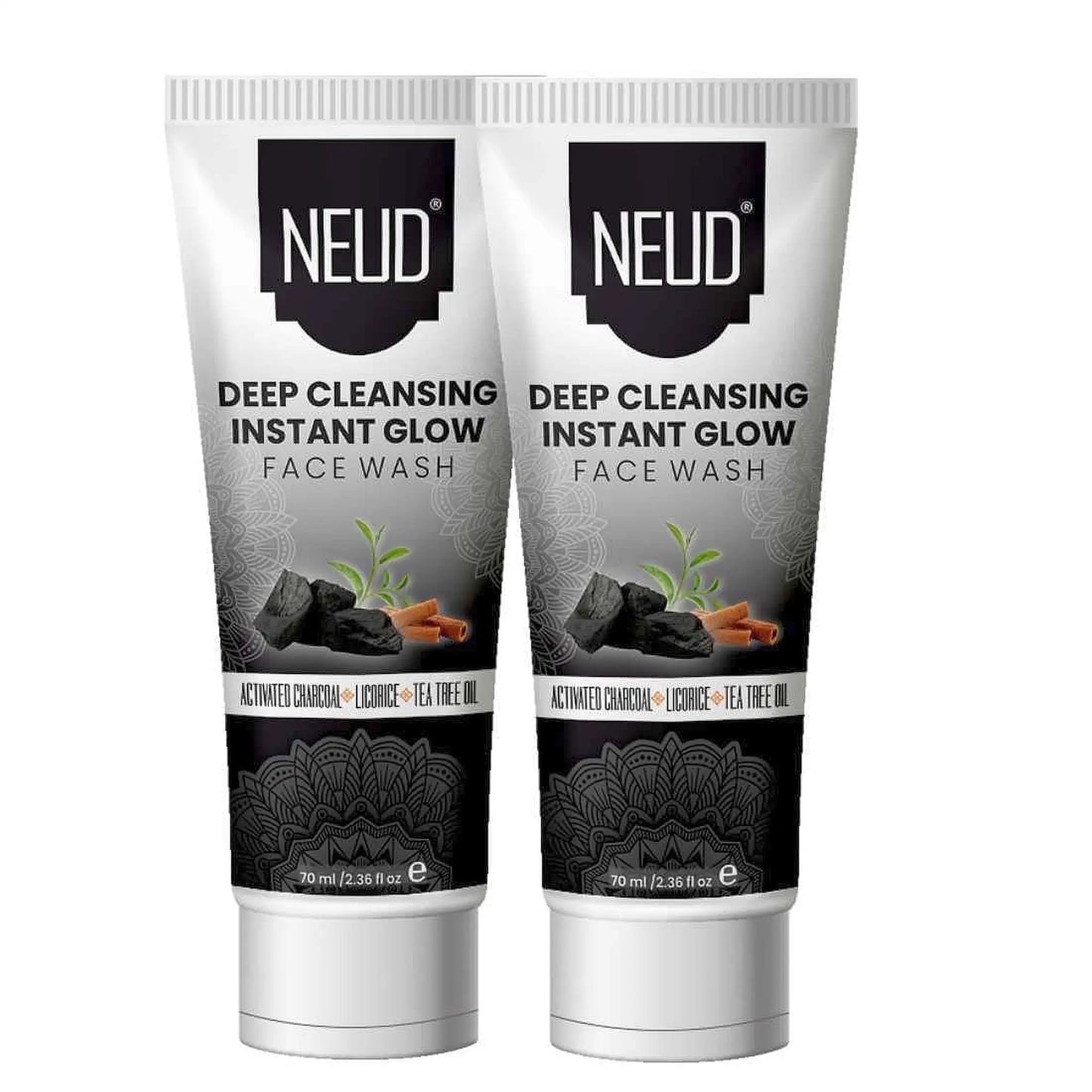 NEUD Deep Cleansing Instant Glow Face Wash With Activated Charcoal - 2x70ml Pack