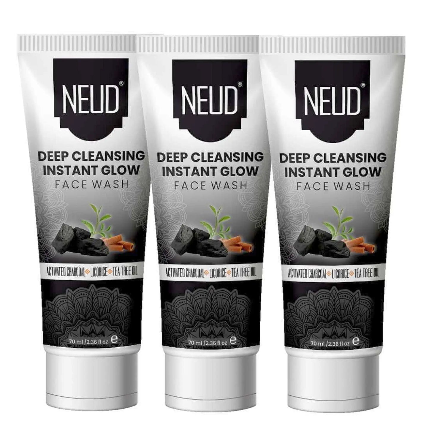NEUD Deep Cleansing Instant Glow Face Wash With Activated Charcoal - 3x70ml Pack