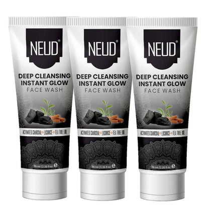 NEUD Deep Cleansing Instant Glow Face Wash With Activated Charcoal - 3x70ml Pack