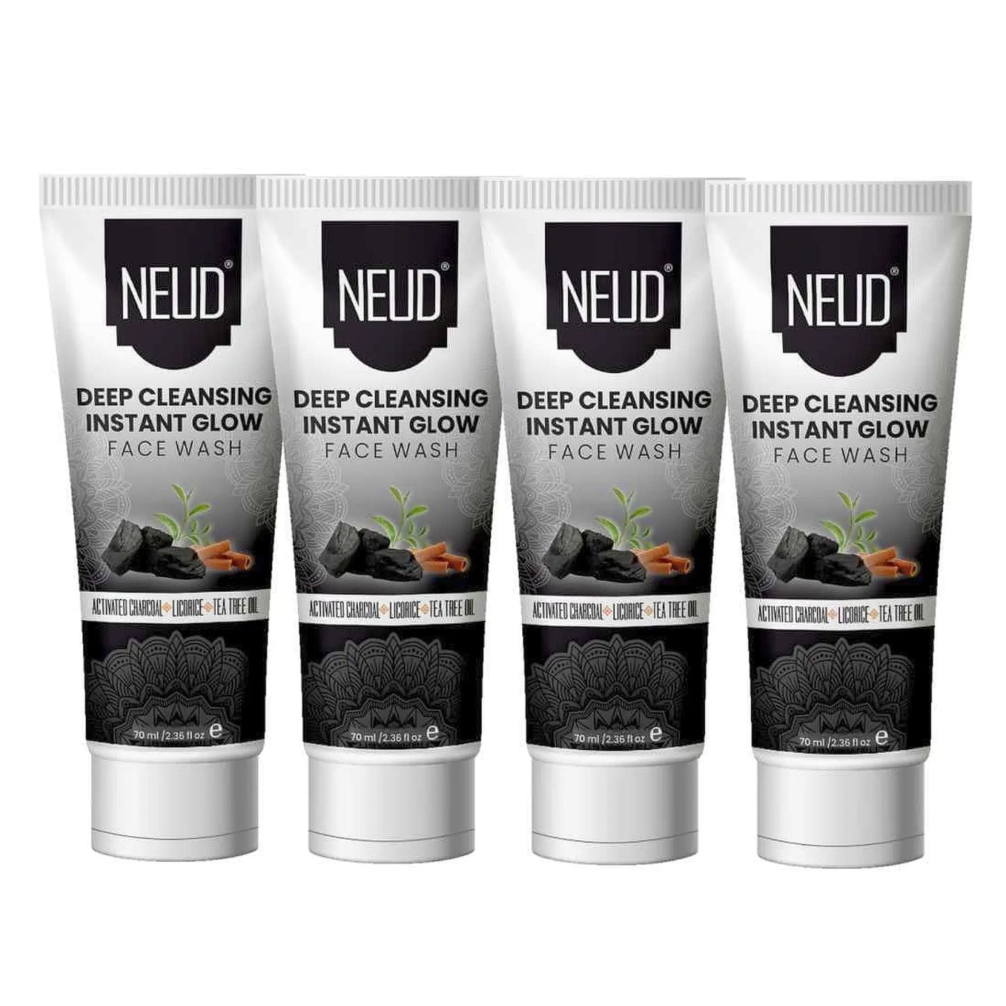 NEUD Deep Cleansing Instant Glow Face Wash With Activated Charcoal - 4x70ml Pack