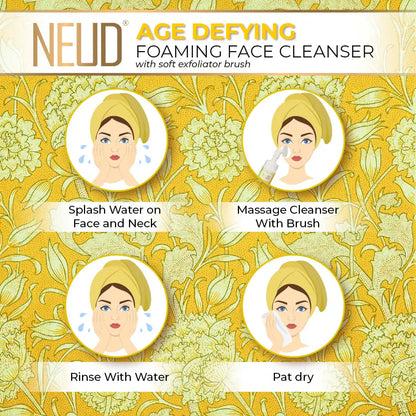 NEUD Age Defying Foaming Face Cleanser 150ml With Apple Cider Vinegar and Bakuchiol Includes and In-Built Soft Exfoliator Brush - everteen-neud.com