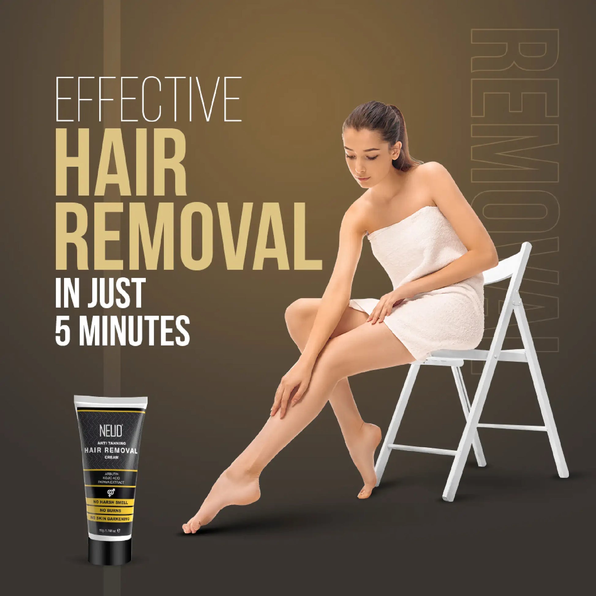 NEUD anti-tanning depilatory cream removes unwanted hair in just 5 minutes 