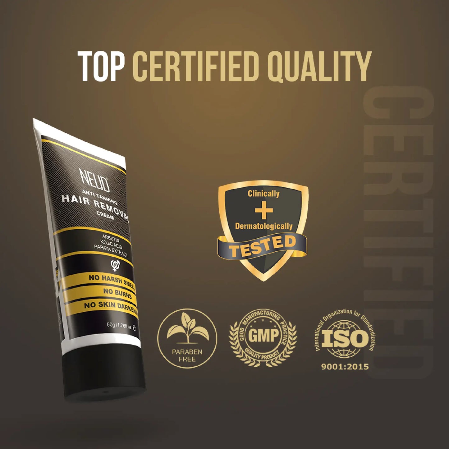NEUD Anti-Tanning Hair Removal Cream for Arms, Legs, Chest and Back is Paraben Free Top Certified Quality Product
