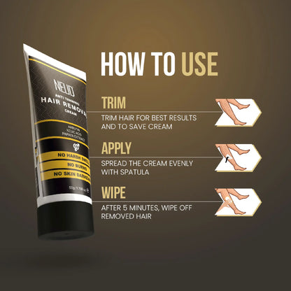 NEUD Anti-Tanning Hair Removal Cream for Arms, Legs, Chest and Back - Easy to Use. Just Trim, Apply and Wipe