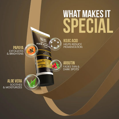 NEUD Hair Remover Cream is enriched with Papaya, Kojic Acid, Aloe Vera and Arbutin