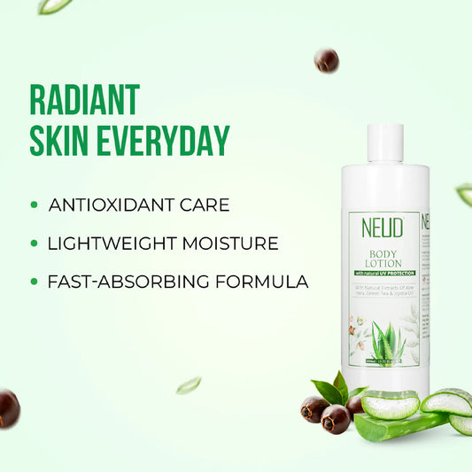 NEUD Aloe Vera, Green Tea and Jojoba Body Lotion - Lightweight, Fast-Absorbing Antioxidant Care For Radiant Skin