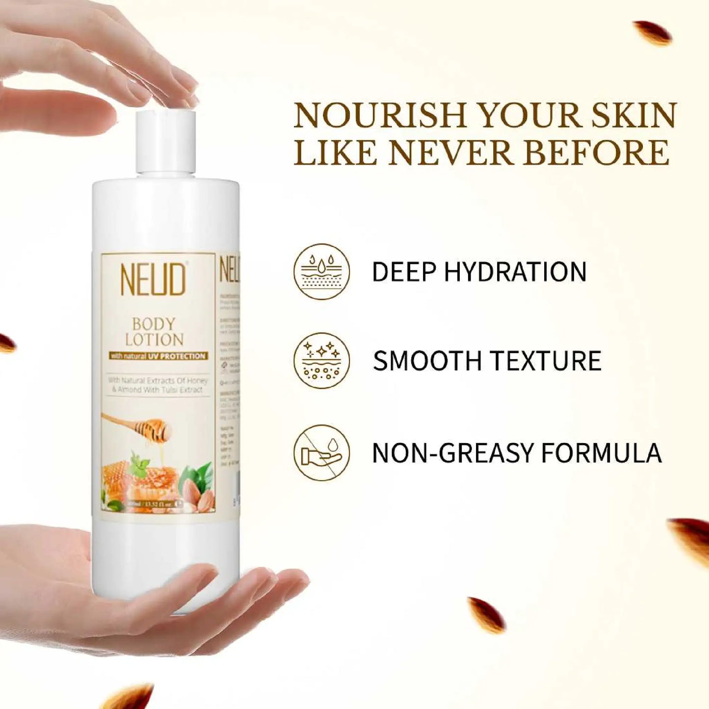 NEUD Body Lotion with Honey, Almond and Tulsi - Non-Greasy Formula For Deep Hydration And Smooth Skin Texture
