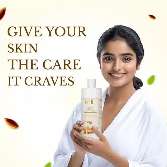 Give your skin the care it craves with NEUD Body Lotion 400ml with Natural Extracts of Honey, Almond and Tulsi - everteen-neud.com