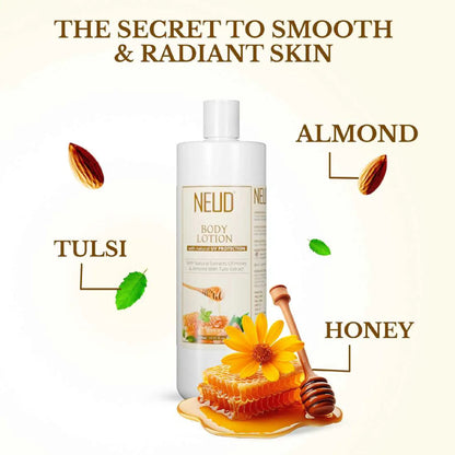 NEUD Body Lotion 400ml with Natural Extracts of Honey, Almond and Tulsi - For Smooth and Radiant Skin