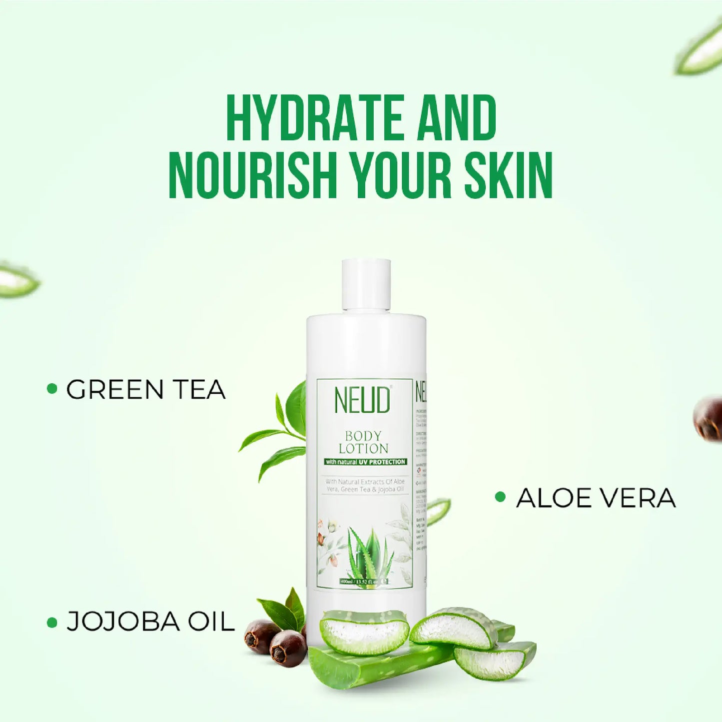 NEUD Aloe Vera, Green Tea and Jojoba Body Lotion - Hydrates and Nourishes Your Skin