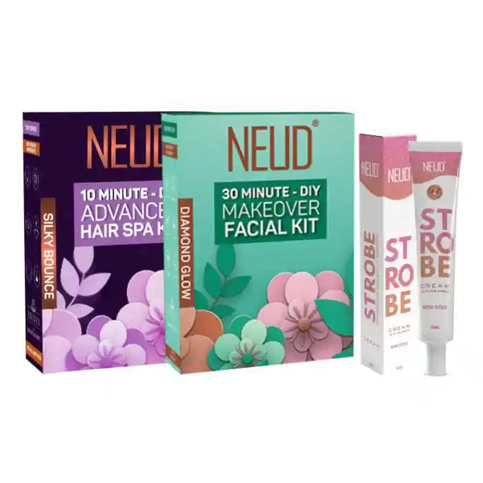 Party-Ready Glow Trio - Facial Kit, Strobe Cream, Hair Spa Kit