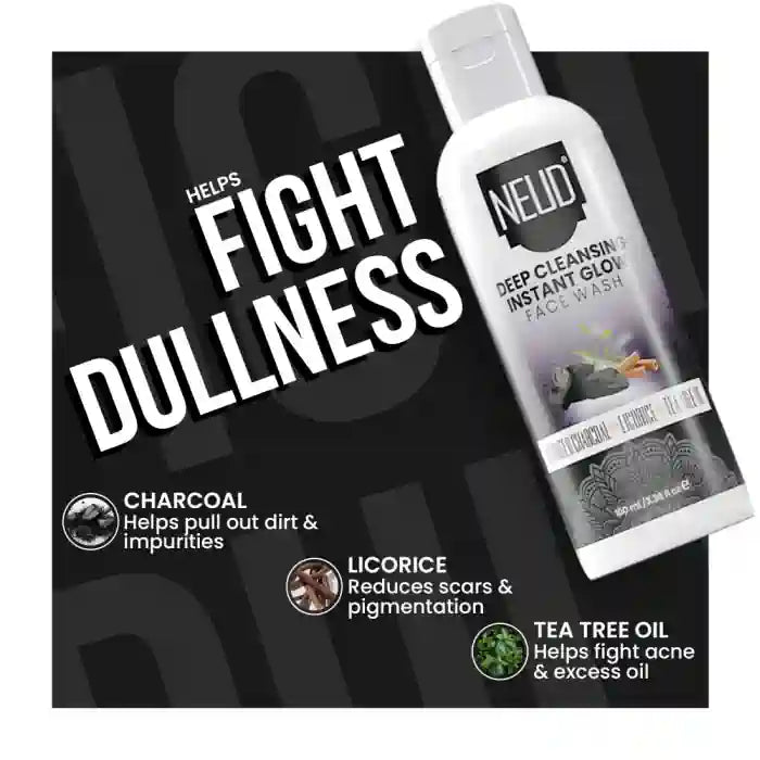 NEUD Deep Cleansing Instant Glow Face Wash Contains Activated Charcoal, Licorice and Tea Tree Oil - everteen-neud.com