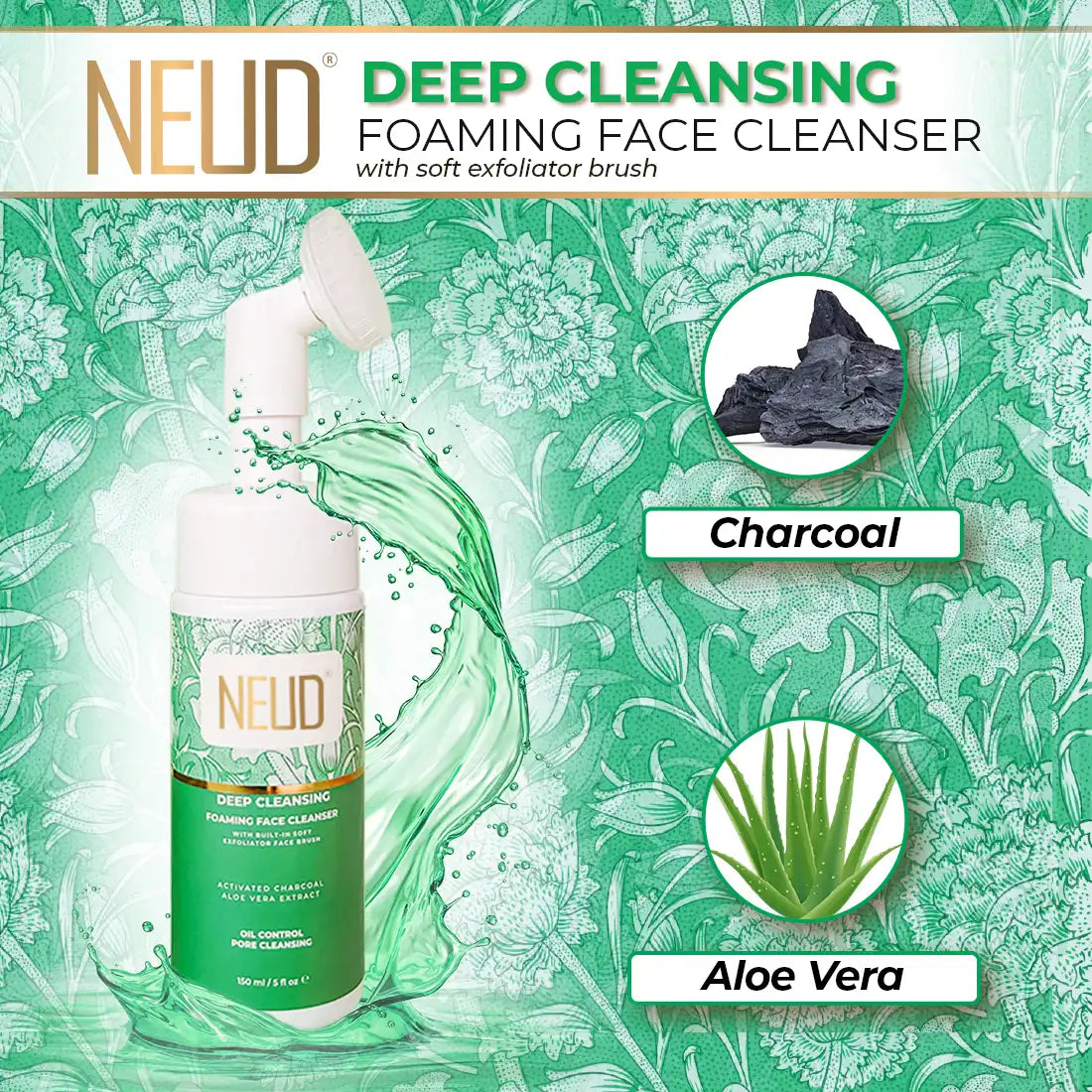 NEUD Deep Cleansing Foaming Face Cleanser 150ml is Infused With Activated Charcoal, Aloe Vera, Peppermint, Provitamin B5 and Vitamin E - everteen-neud.com