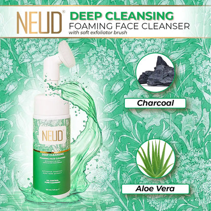 NEUD Deep Cleansing Foaming Face Cleanser 150ml is Infused With Activated Charcoal, Aloe Vera, Peppermint, Provitamin B5 and Vitamin E - everteen-neud.com