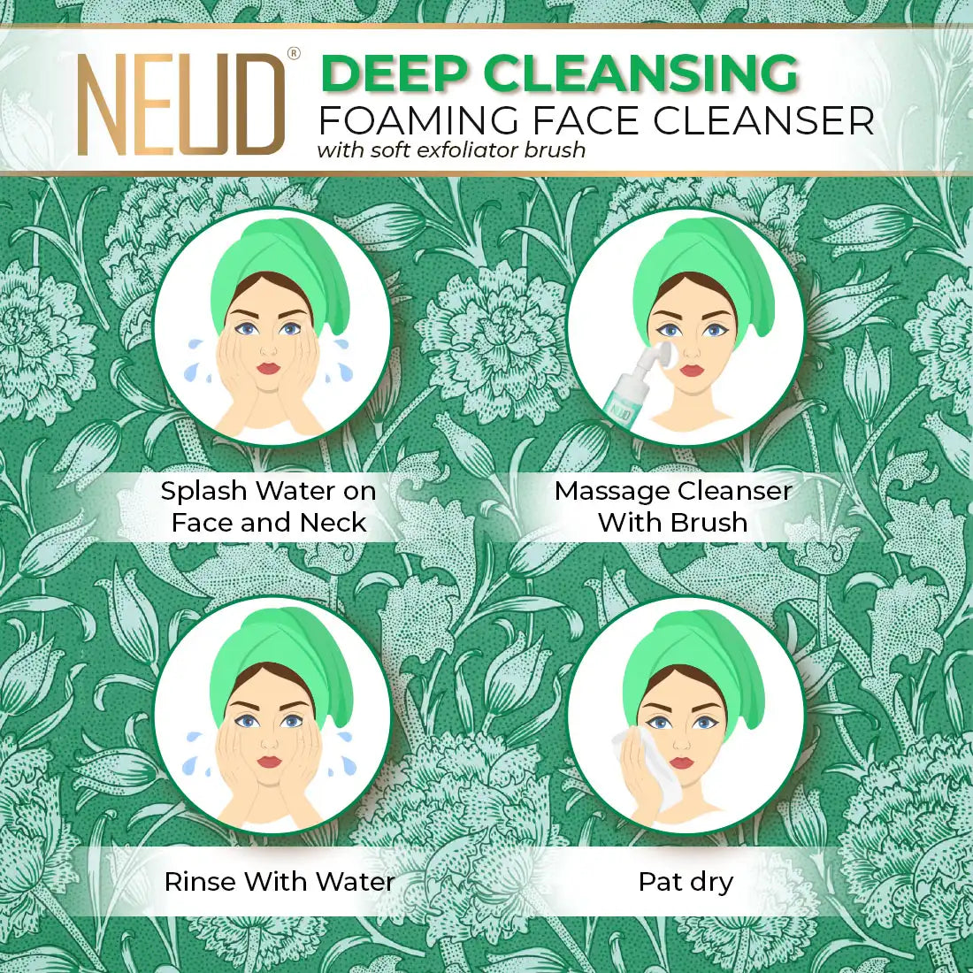 NEUD Deep Cleansing Foaming Face Cleanser 150ml Comes With an In-Built Soft Bristle Exfoliator Brush - everteen-neud.com