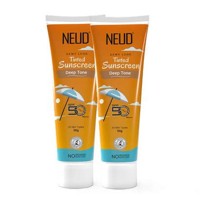 NEUD Dewy Look Tinted Sunscreen SPF 50 PA++++ with Hyaluronic Acid – Deep Tone, 50ml