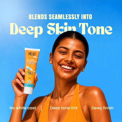NEUD Dewy Look Tinted Sunscreen SPF 50 PA++++ with Hyaluronic Acid – Deep Tone, 50ml