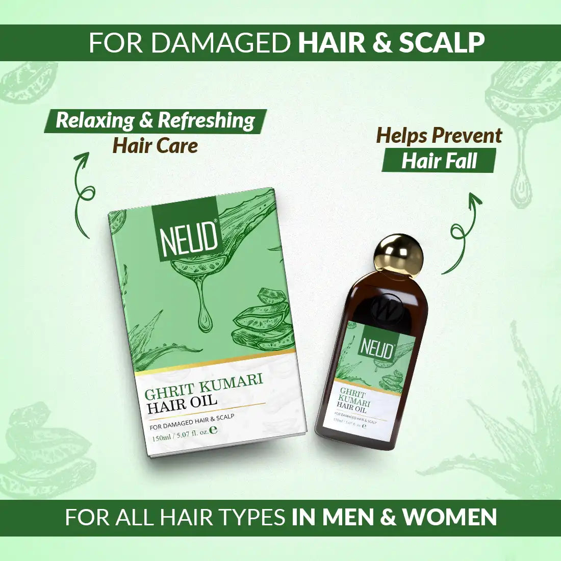 NEUD Premium Ghrit Kumari Aloe Vera Hair Oil 150ml Helps Prevent Hair Fall - everteen-neud.com