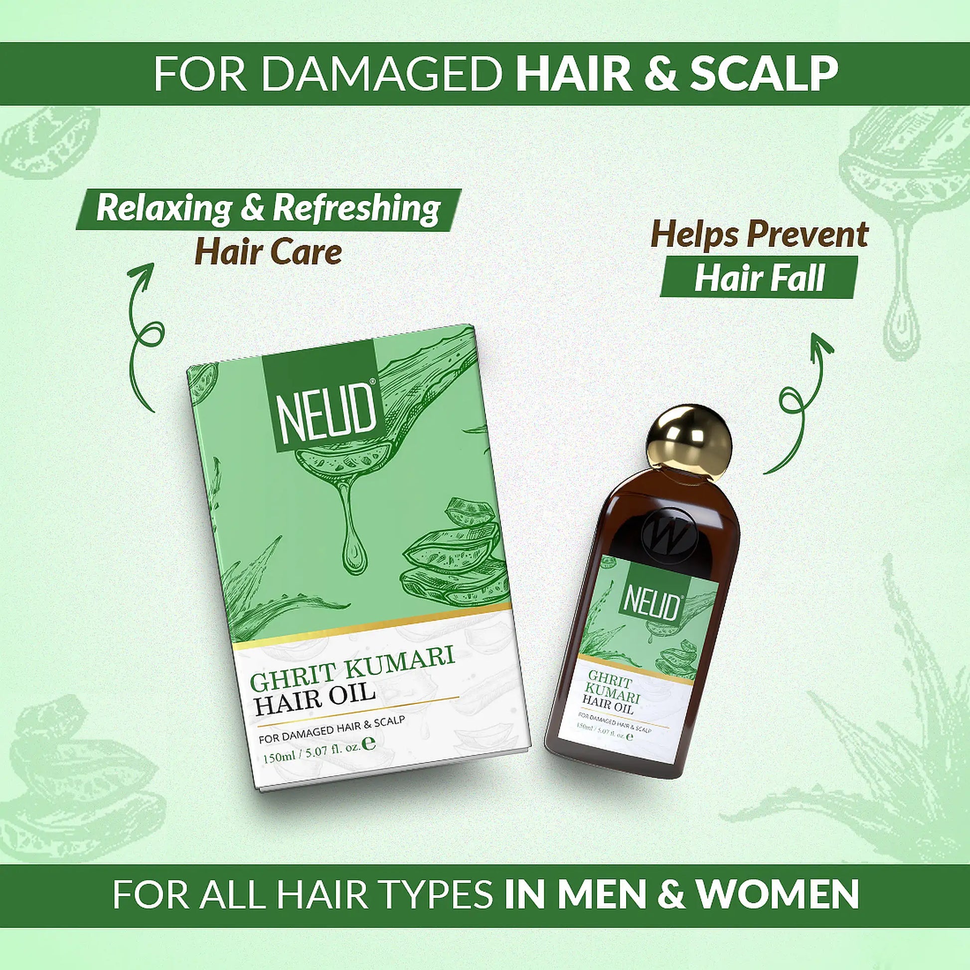 NEUD Ghrit Kumari Aloe Vera Hair Oil 150ml - Relaxing and Refreshing