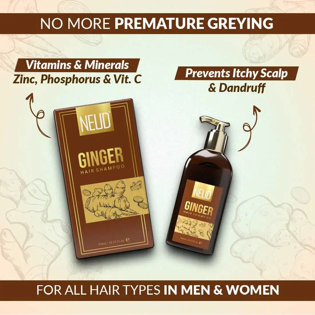 NEUD Ginger Hair Shampoo 300ml Helps Prevent Premature Graying in Men and Women - everteen-neud.com