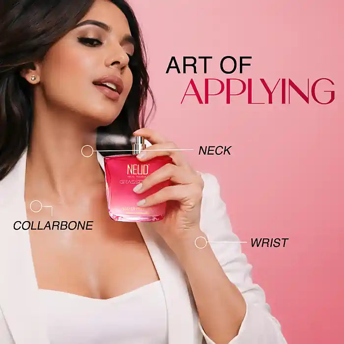 Just Spray NEUD Grasse Pink Luxury Perfume for Modern Women on Neck, Shoulders, Wrists and Chest - everteen-neud.com