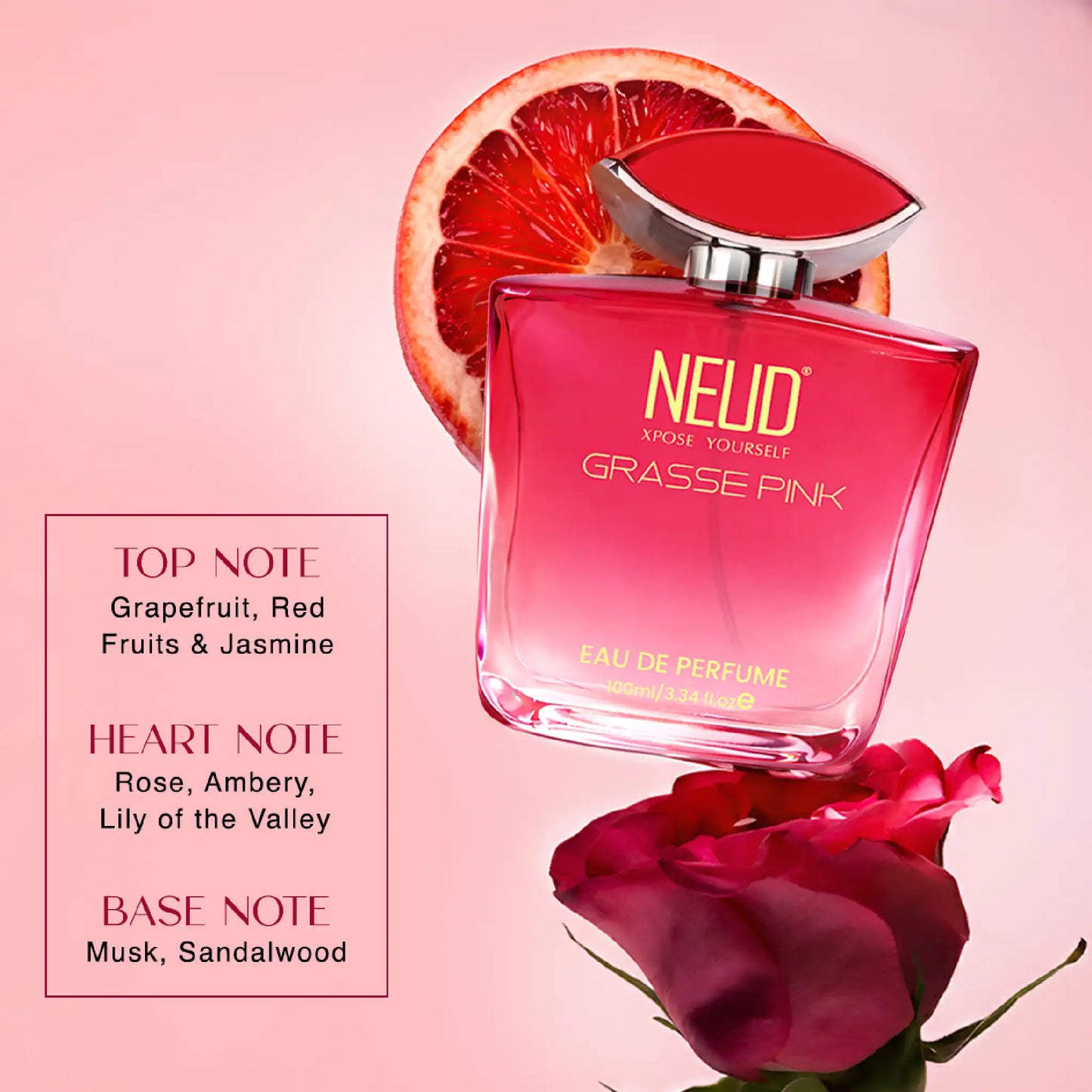 NEUD Grasse Pink Luxury Perfume for Women - Notes of Grapefruit, Jasmine, Rose, Lily of the Valley, Musk and Sandalwood