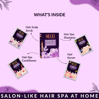 NEUD Hair Spa Kit - Each pack Includes A Sachet of Scalp Scrub, Shampoo, Conditioner and Hair Serum