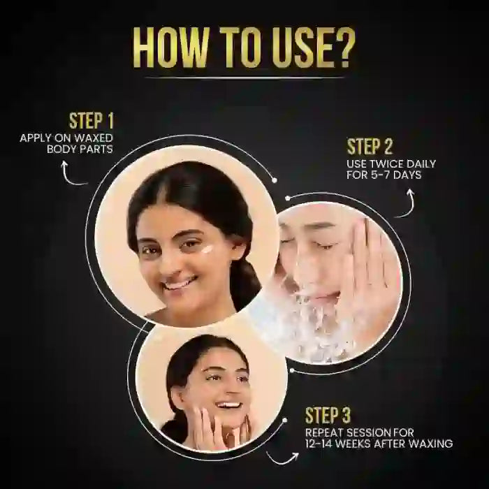 Instructions on how to use NEUD Natural Hair Inhibitor with a person in a light dress on a white background