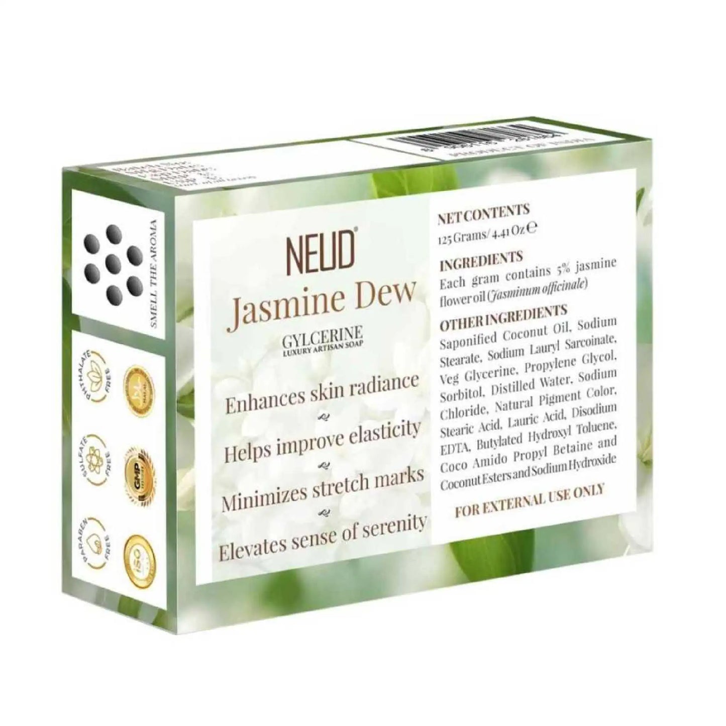 NEUD Jasmine Dew Glycerine Luxury Artisan pH-Balanced Handmade Soap 125g - Helps Enhance Skin Radiance, Improve Skin Texture