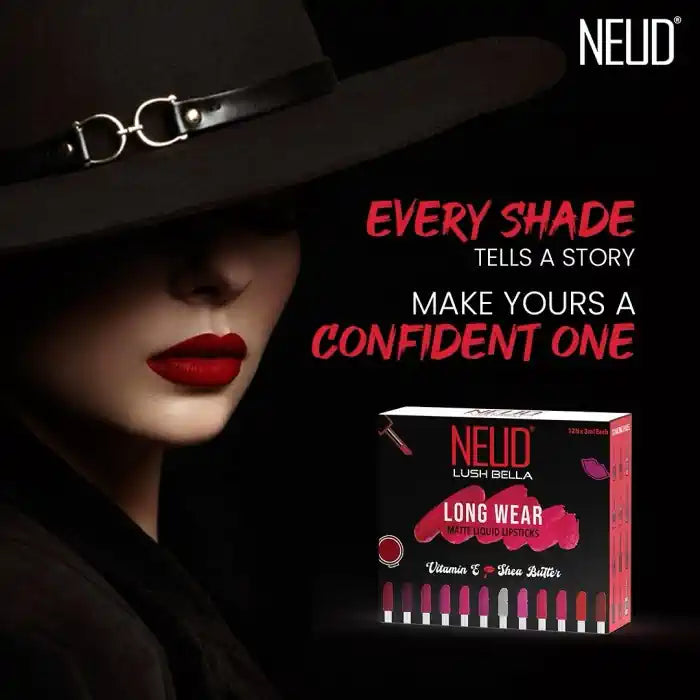 Get confident lip shades with NEUD Lush Bella Long Wear Matte Liquid Lipsticks - everteen-neud.com