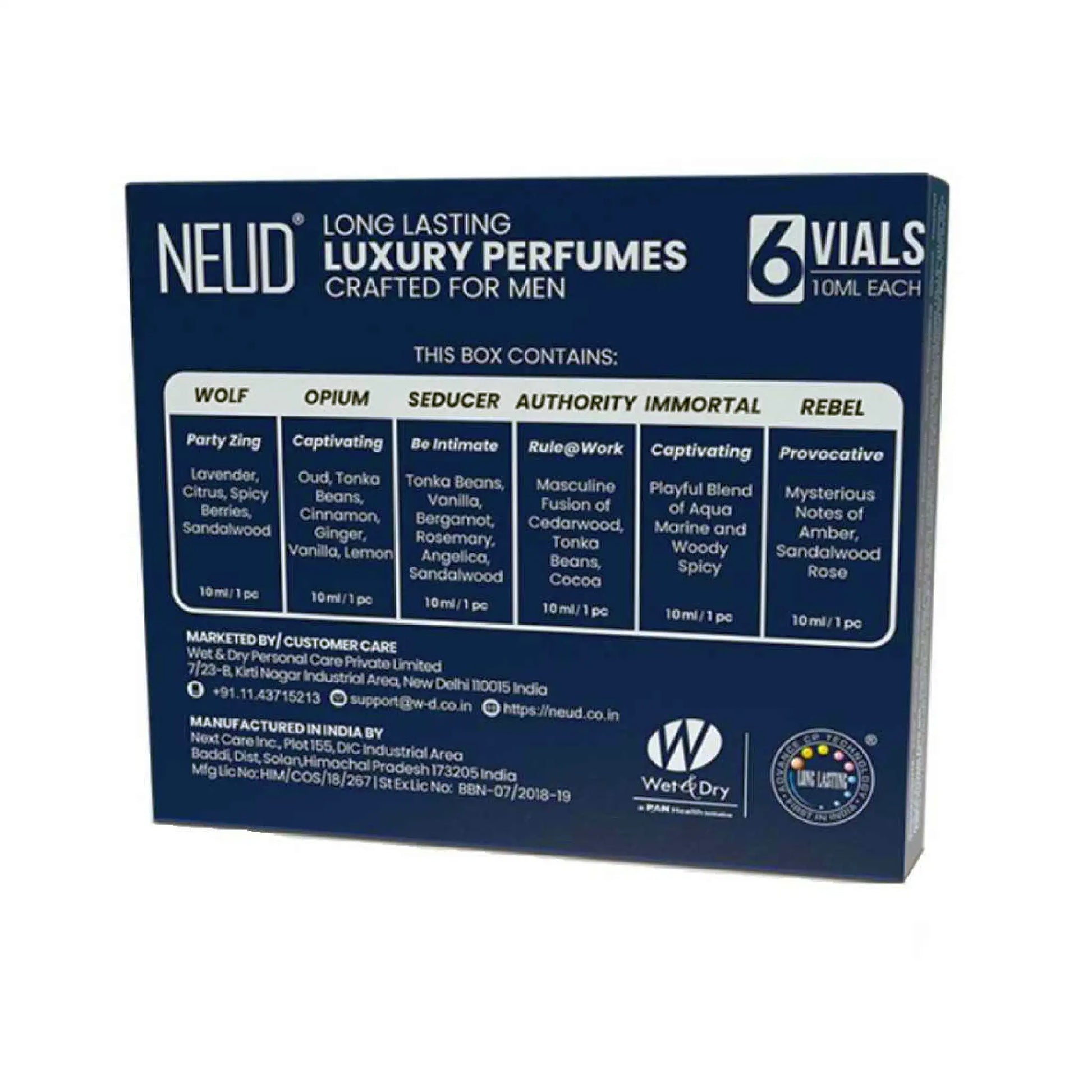 NEUD Luxury Perfumes Set for Men 6 Vials x 10ml Each - Ships Worldwide From India