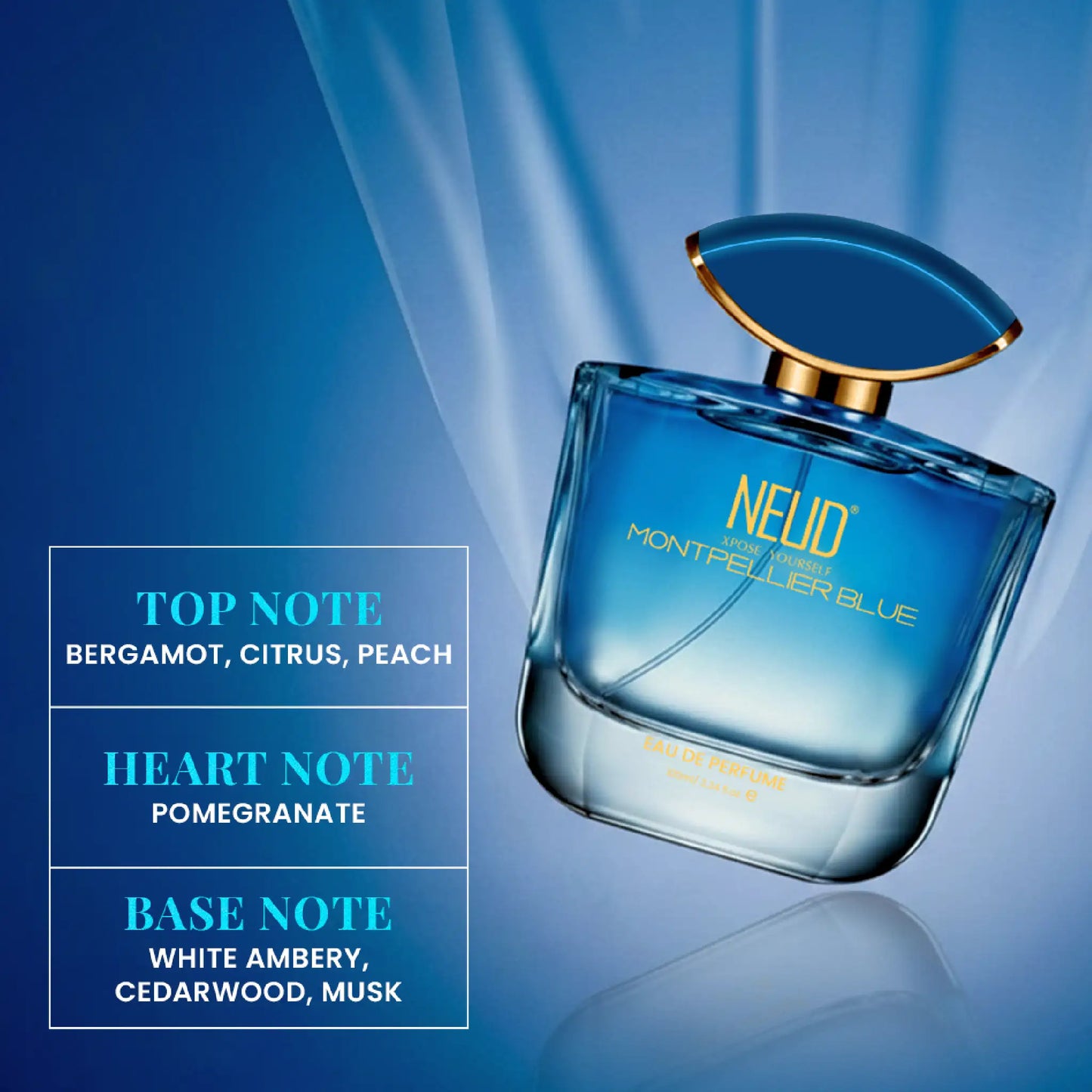 NEUD Montpellier Blue Luxury Perfume for Women - Notes of Bergamot, Citrus, Peach, Pomegranate, White Ambery, Cedarwood and Musk