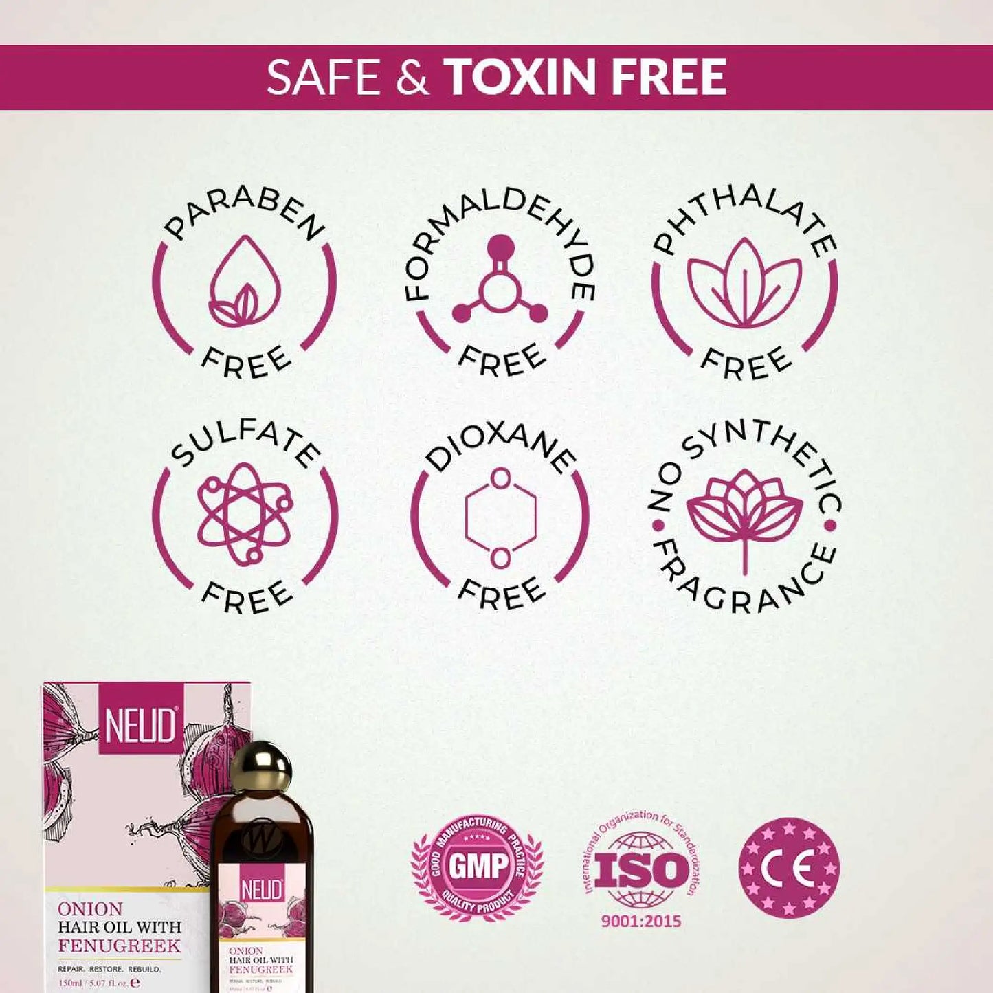 NEUD Onion Hair Oil with Fenugreek - Scalp-Safe, No Paraben, Phthalate or Sulfate