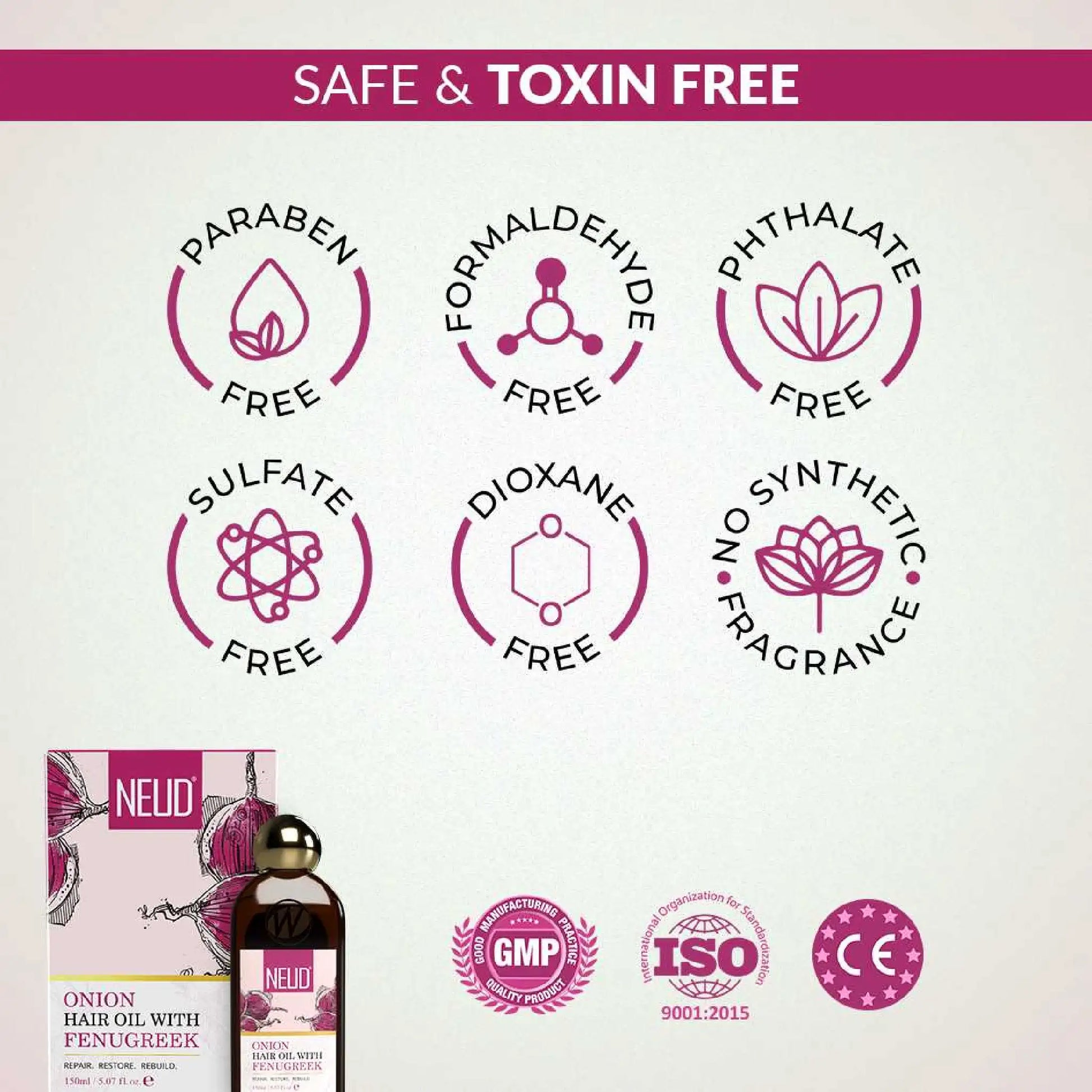 NEUD Onion Hair Oil with Fenugreek - Scalp-Safe, No Paraben, Phthalate or Sulfate