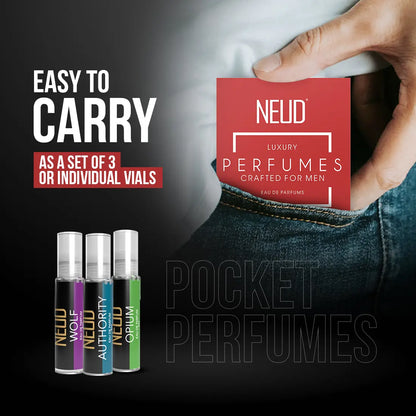 NEUD Luxury Pocket Perfume Gift Set for Men - Long Lasting Eau de Parfum (Citrus, Lavender, Cedarwood Fragrance) - 3x10ml