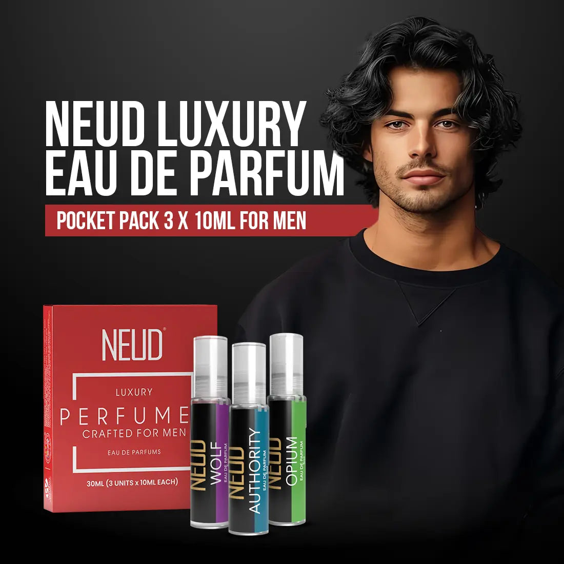 NEUD Luxury Pocket Perfume Gift Set for Men - Long Lasting Eau de Parfum (Citrus, Lavender, Cedarwood Fragrance) - 3x10ml