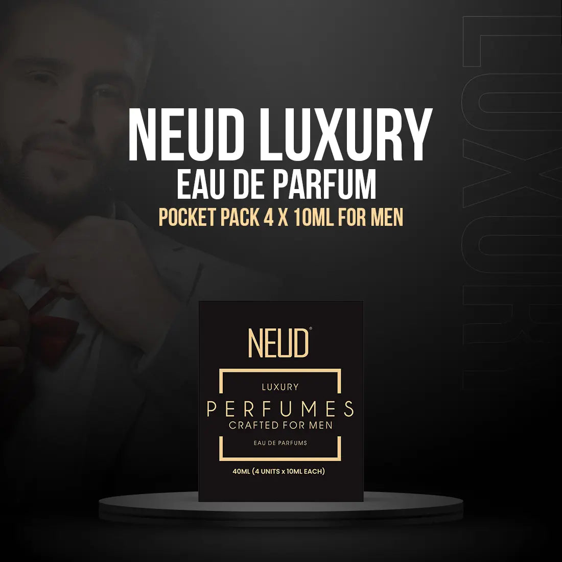 NEUD Luxury Pocket Perfume Gift Set for Men - Long Lasting Eau de Parfum (Citrus, Lavender, Cedarwood, Vanilla) - 4x10ml