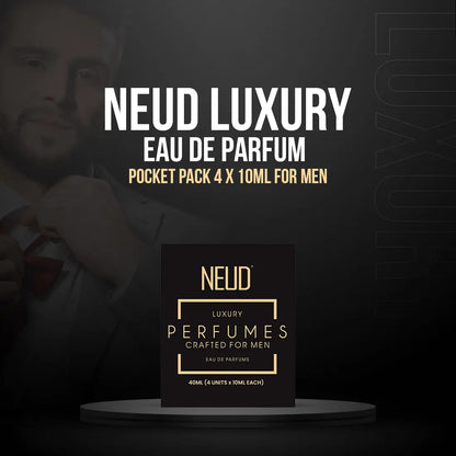 NEUD Luxury Pocket Perfume Gift Set for Men - Long Lasting Eau de Parfum (Citrus, Lavender, Cedarwood, Vanilla) - 4x10ml