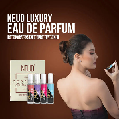 NEUD Luxury Pocket Perfume Gift Set for Women - Long Lasting Eau de Parfum (Fruity, Rose, Musk, Green Apple) - 4x10ml