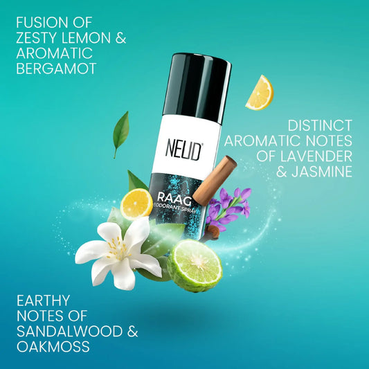 NEUD RAAG Unisex Deodorant Perfumed Body Spray - Fresh and Sensual Notes of Lemon, Bergamot, Lavender, Jasmine, Musk, Sandalwood and Oakmoss