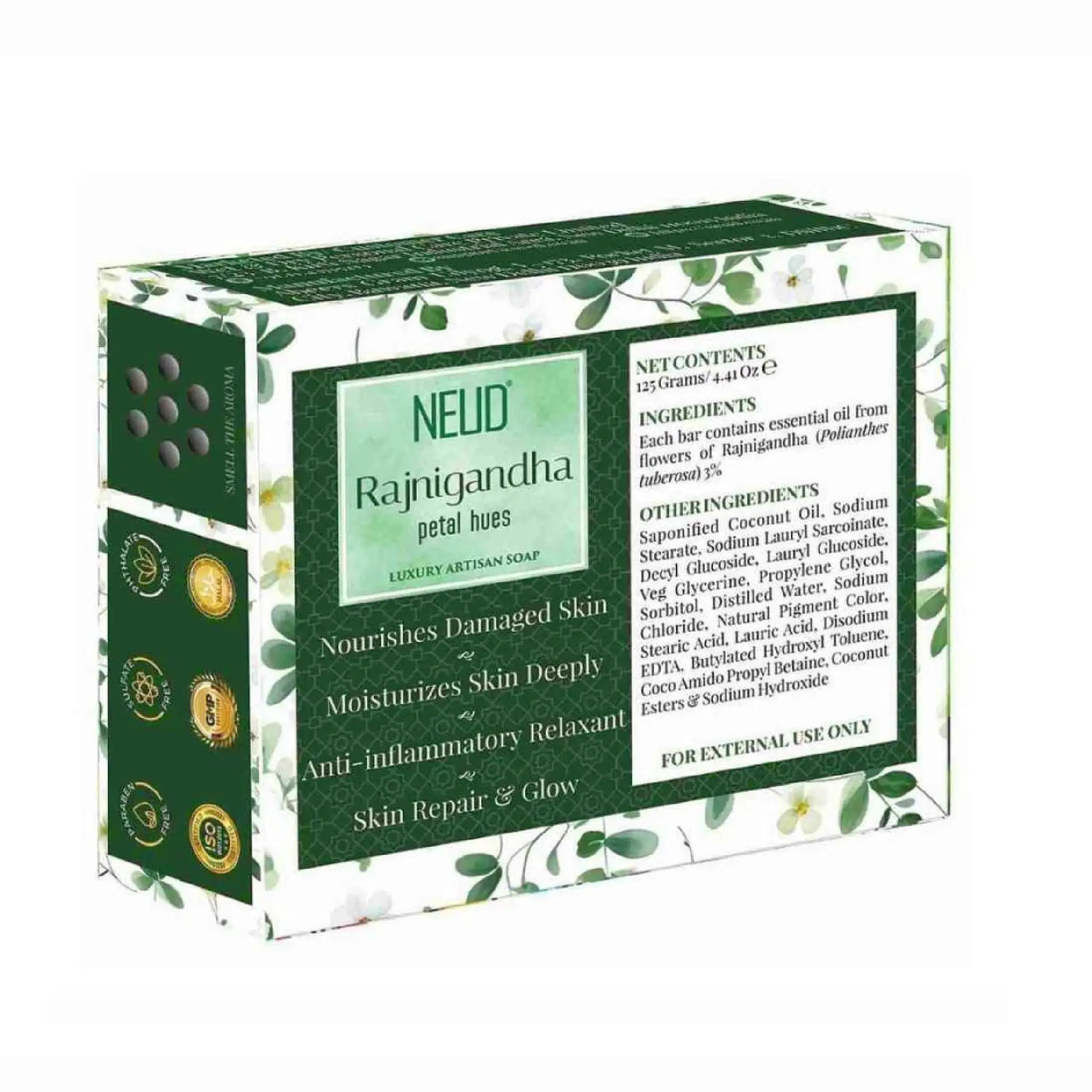 NEUD Rajnigandha Petal Hues Luxury Artisan Handmade Soap 125g With Tuberose - Relaxes and Moisturizes Skin Deeply