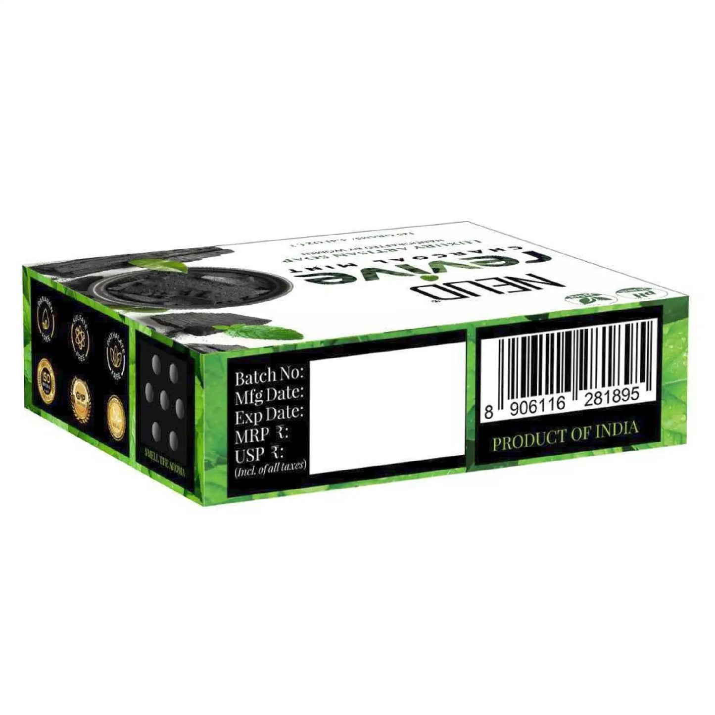NEUD Revive Charcoal Mint Luxury Artisan pH-Balanced Vegan Handmade Soap With Tea Tree Oil, Peppermint, Eucalyptus Oil and Khus Seed - Ships Worldwide From India
