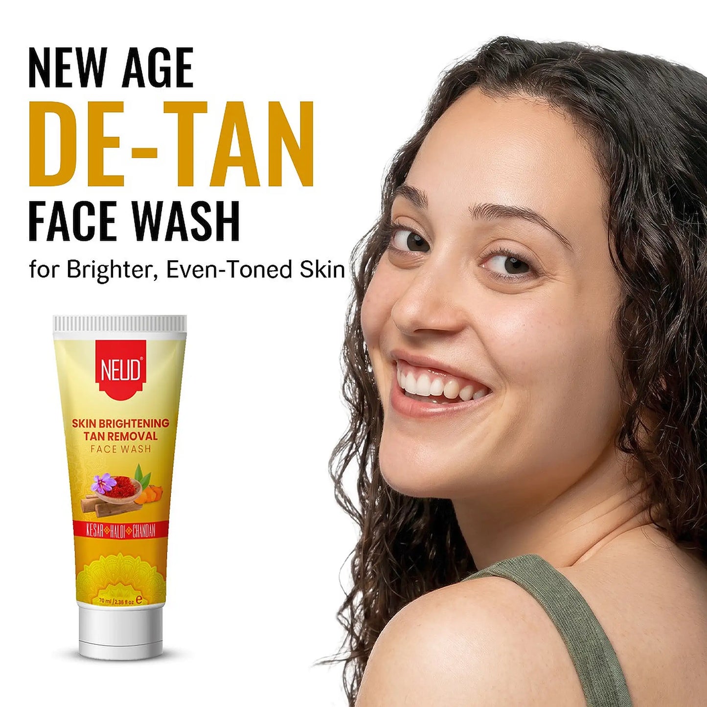 NEUD Skin Brightening Tan Removal Face Wash with Kesar, Haldi and Chandan For Brighter, Even-Toned Skin