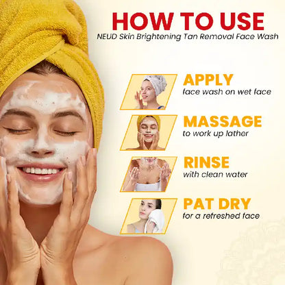 NEUD Skin Brightening Tan Removal Face Wash With Kesar, Haldi and Chandan is Easy To Use - everteen-neud.com