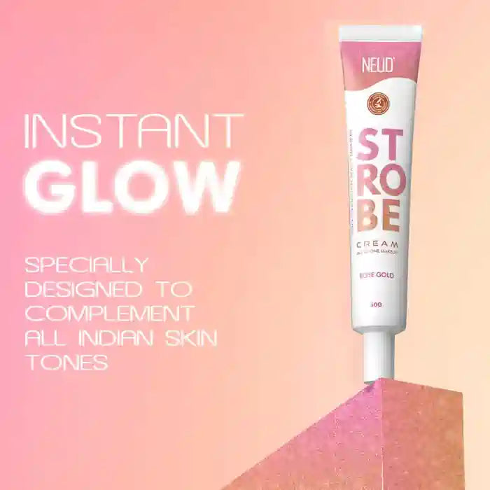 NEUD Strobe Cream Rose Gold with Cocoa Butter and Hyaluronic Acid, Lab Tested All-in-One Makeup Beauty Enhancer - 50g