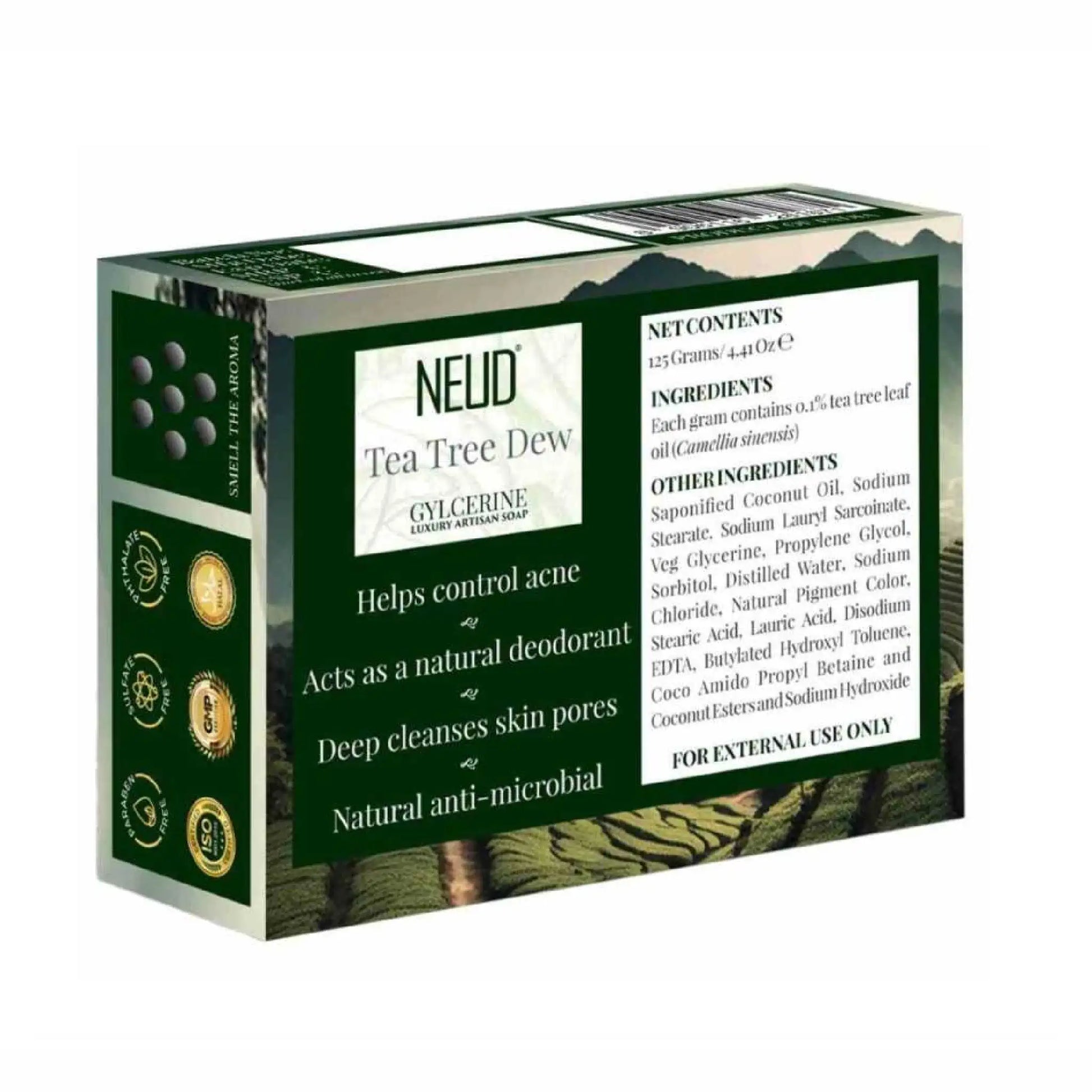 NEUD Tea Tree Dew Glycerine Luxury Artisan Handmade Soap 125g - Acts As A Natural Deodorant